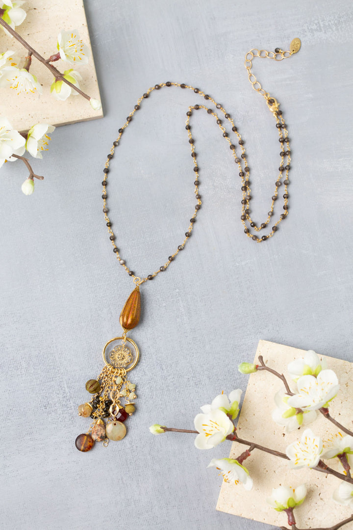 Golden Hour 27-29" Jasper, Moonstone, Carnelian Cluster Necklace