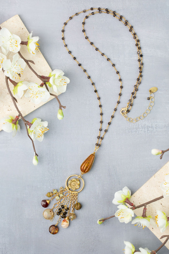 Golden Hour 27-29" Jasper, Moonstone, Carnelian Cluster Necklace
