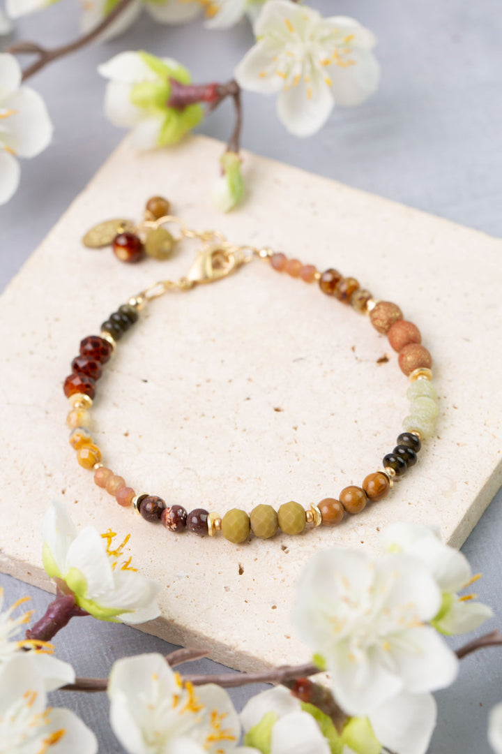 Golden Hour 7.5-8.5" Obsidian, Rhyolite, Jasper Collage Bracelet