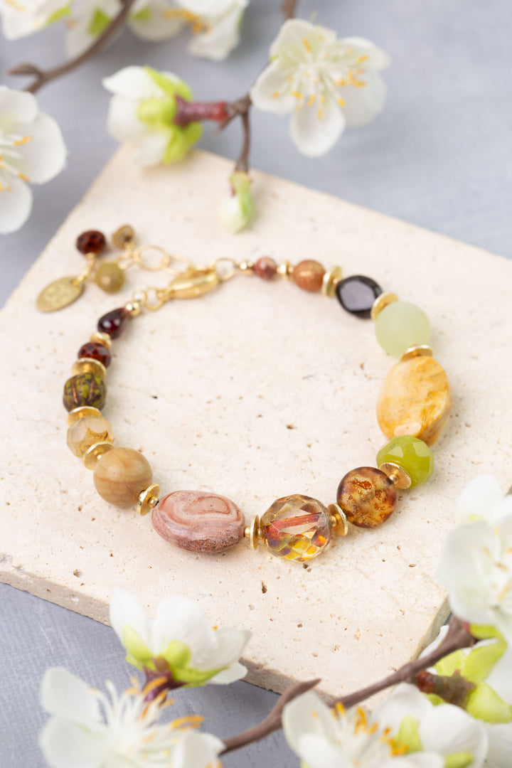 Golden Hour 7.5-8.5" Jade, Rhyolite, Jasper Simple Bracelet