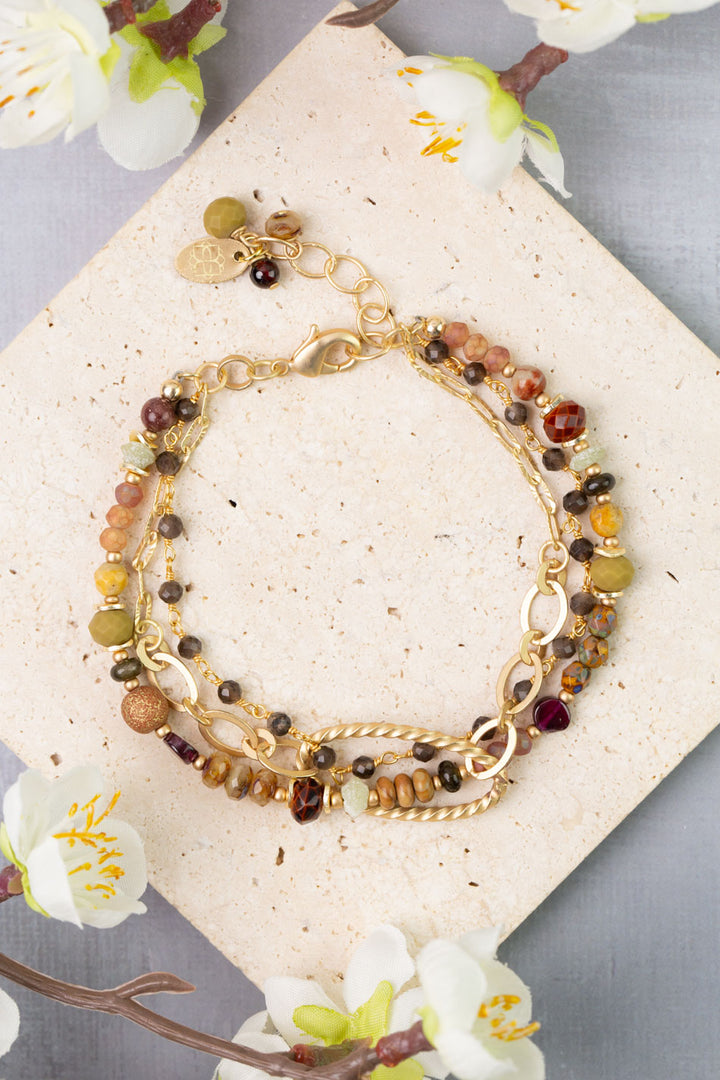 Golden Hour 7.5-8.5" Garnet, Moonstone, Jasper Multistrand Bracelet