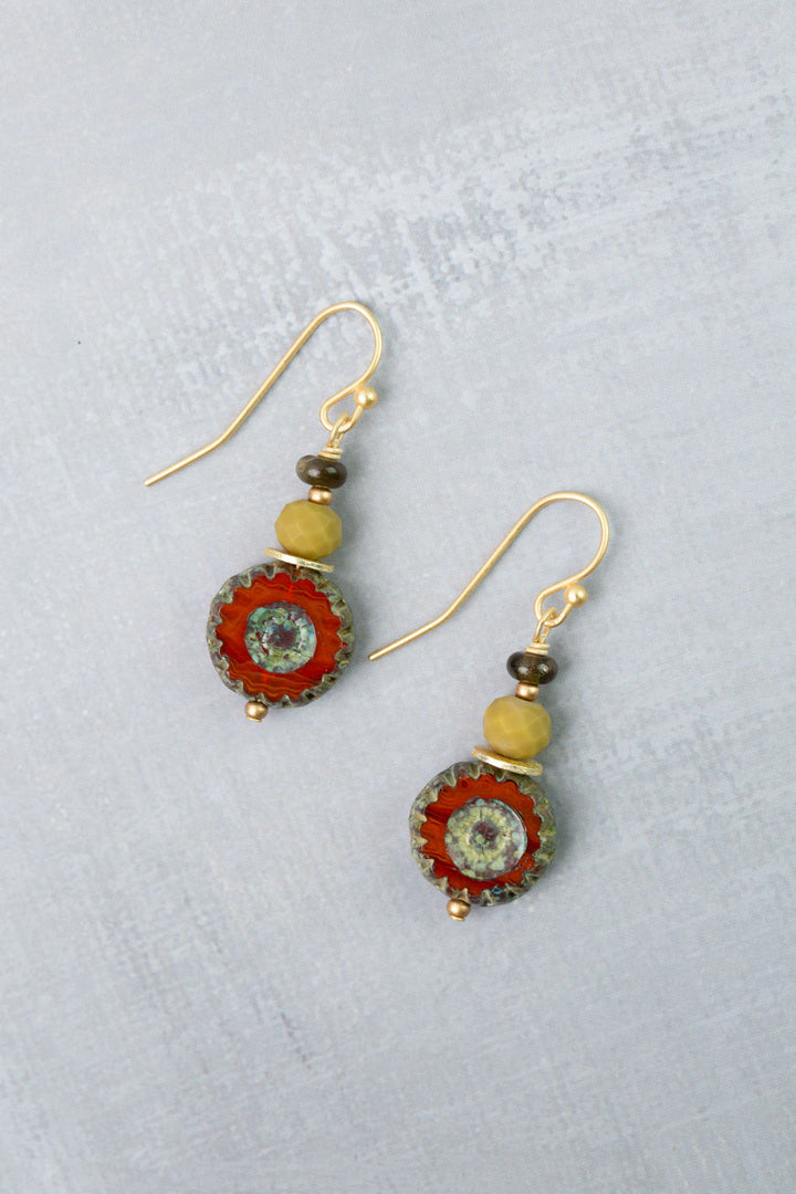 Golden Hour Obsidian, Czech Glass Simple Earrings
