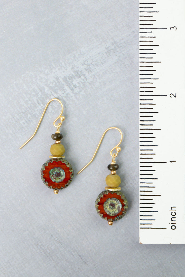 Golden Hour Obsidian, Czech Glass Simple Earrings
