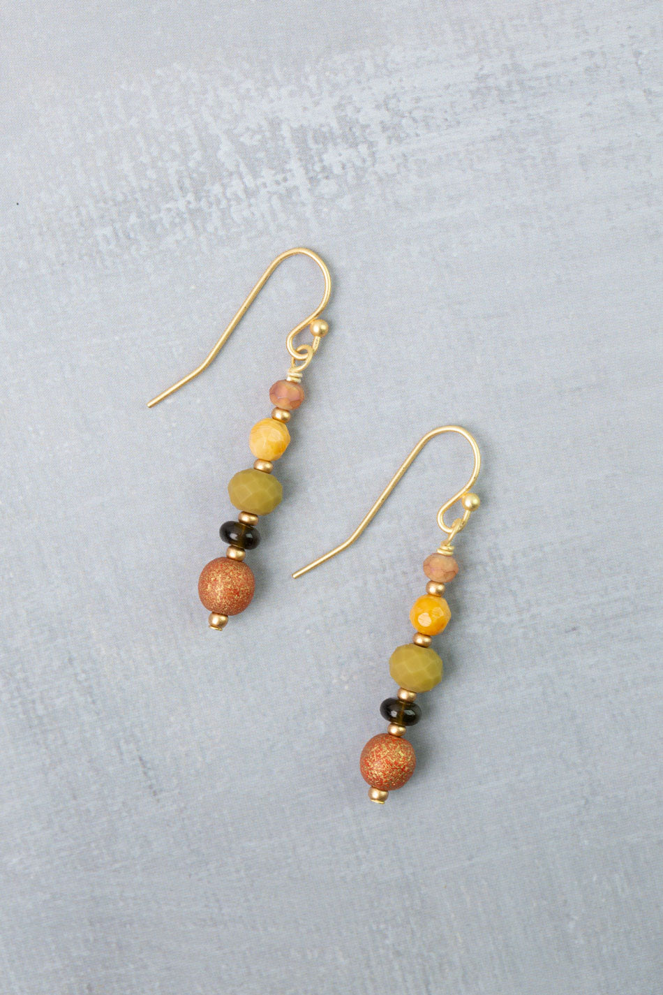 Golden Hour Obsidian, Czech Glass, Yellow Jasper Simple Earrings