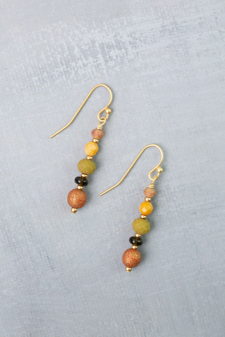 Golden Hour Obsidian, Czech Glass, Yellow Jasper Simple Earrings