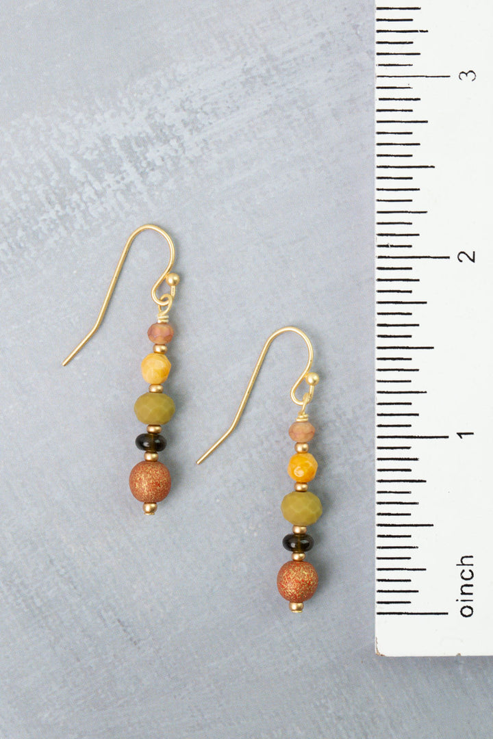 Golden Hour Obsidian, Czech Glass, Yellow Jasper Simple Earrings