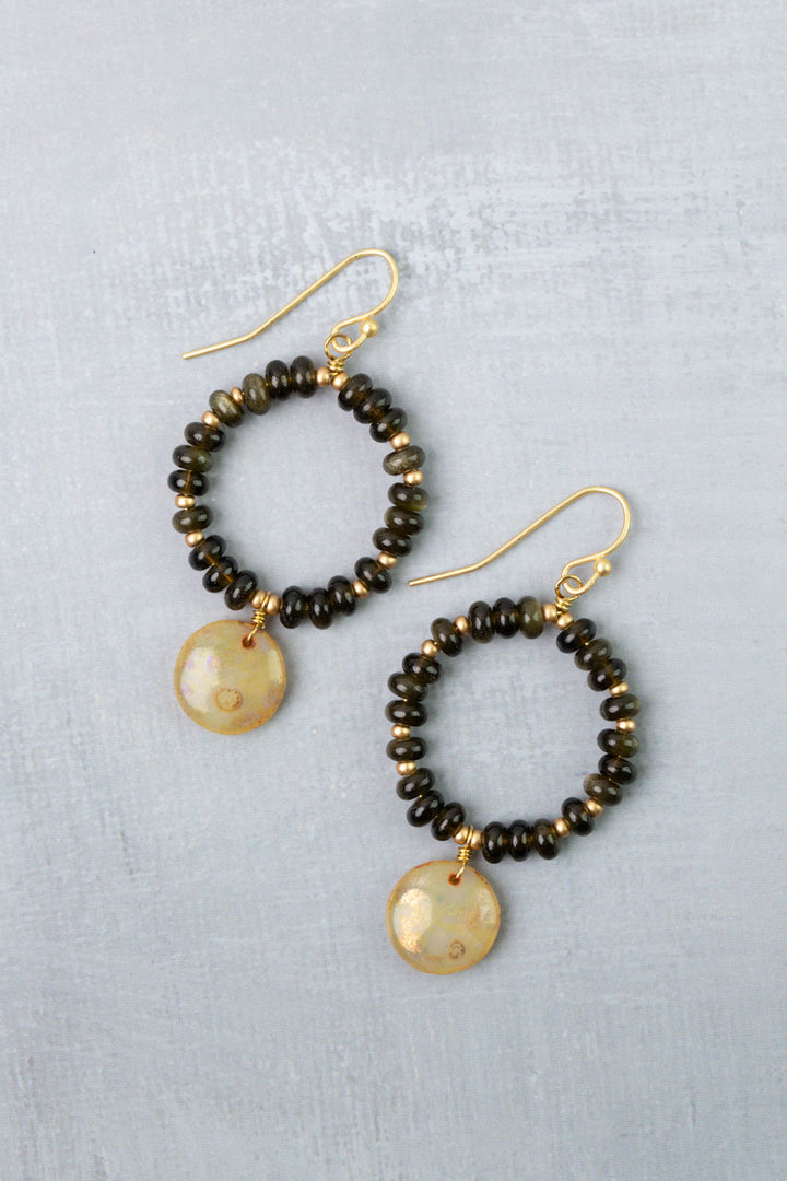 Golden Hour Obsidian, Czech Glass Hoop Earrings