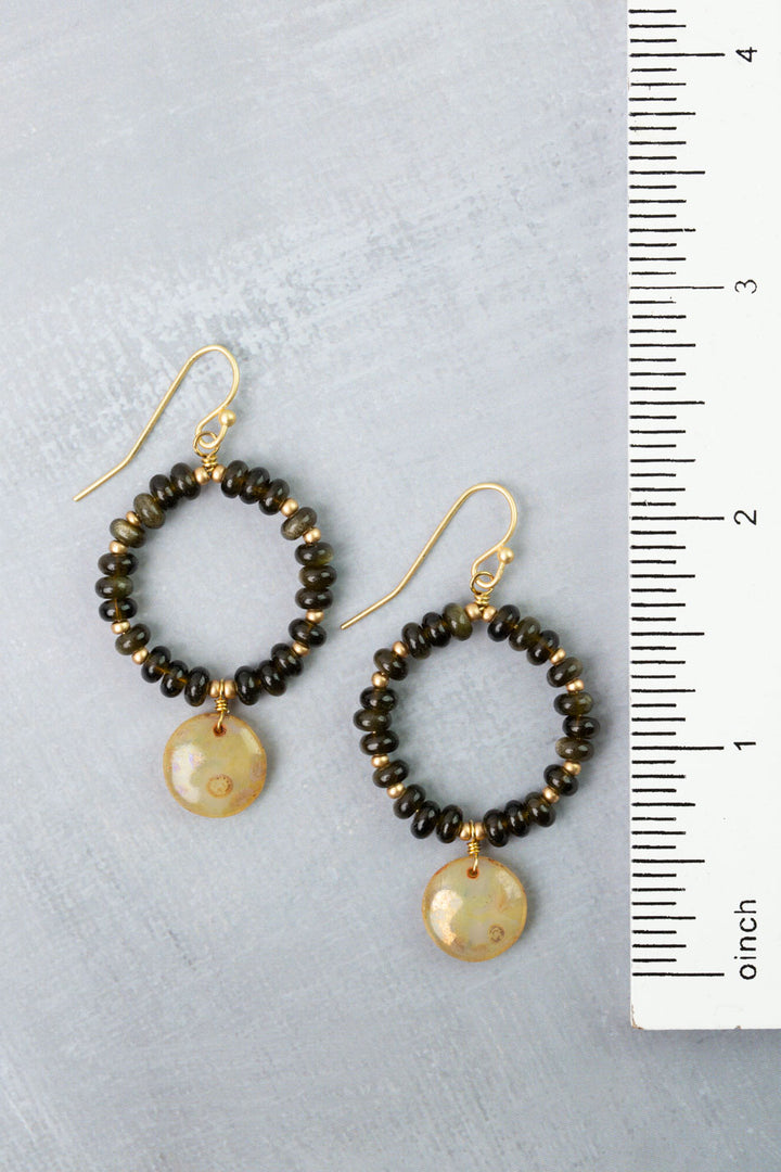 Golden Hour Obsidian, Czech Glass Hoop Earrings