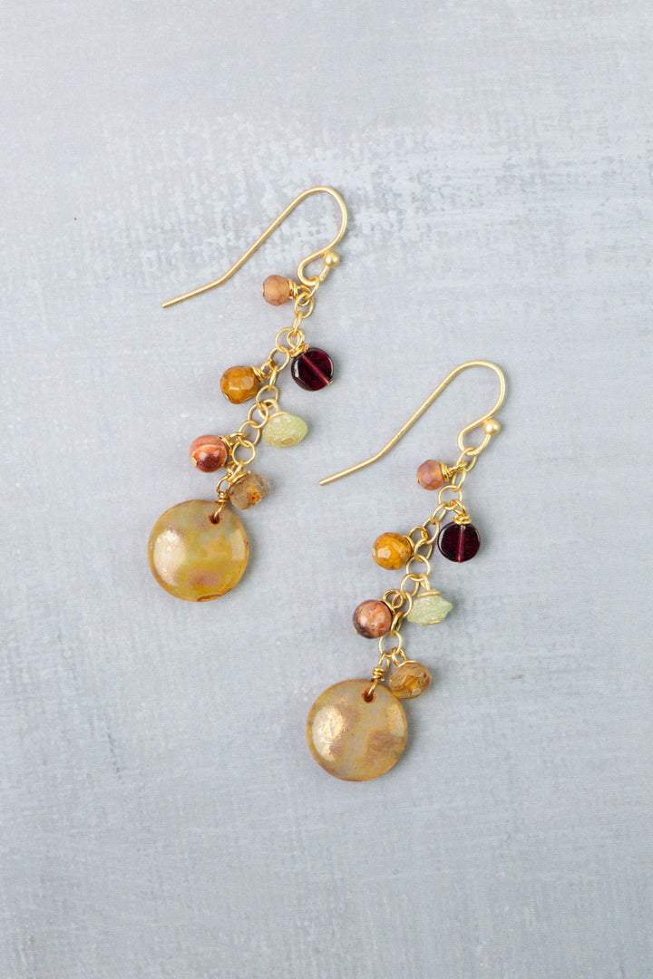 Golden Hour Garnet, Czech Glass, Jasper Dangle Earrings