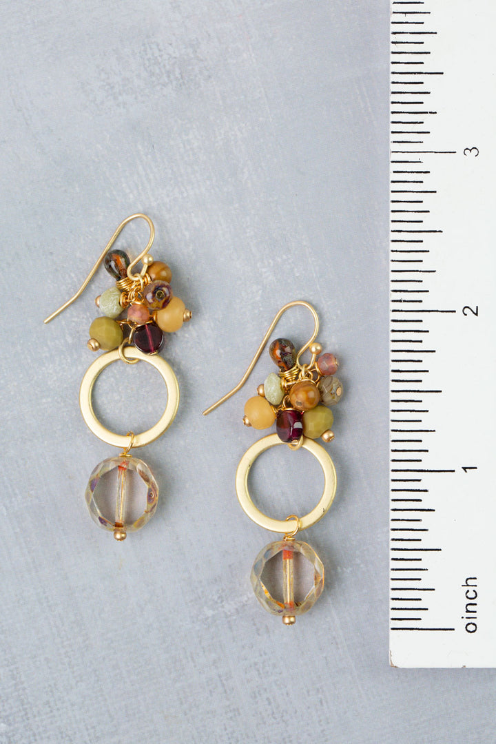Golden Hour Garnet, Czech Glass, Jasper Cluster Earrings