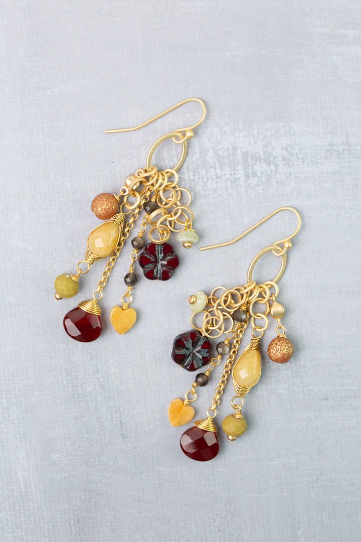 Golden Hour Yellow Jade, Carnelian, Moonstone Tassel Earrings