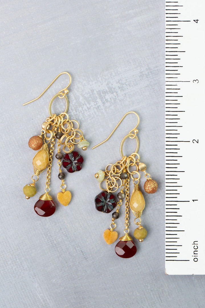 Golden Hour Yellow Jade, Carnelian, Moonstone Tassel Earrings