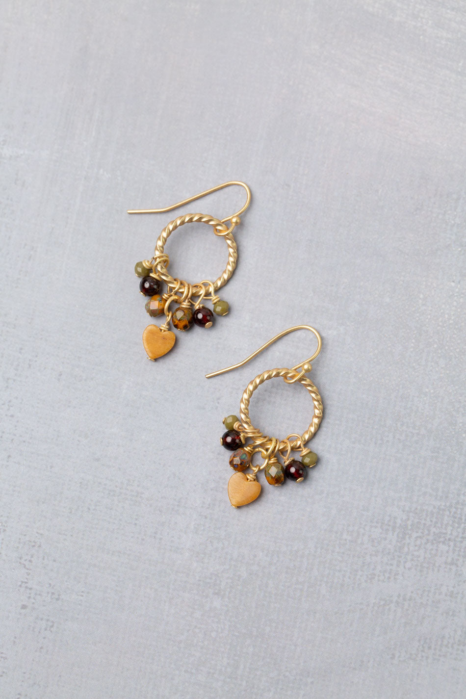 Golden Hour Garnet, Yellow Jade, Czech Glass Cluster Earrings