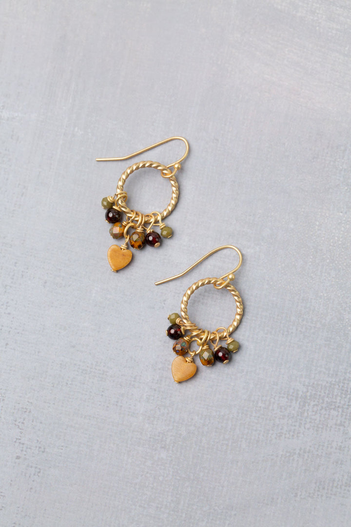 Golden Hour Garnet, Yellow Jade, Czech Glass Cluster Earrings