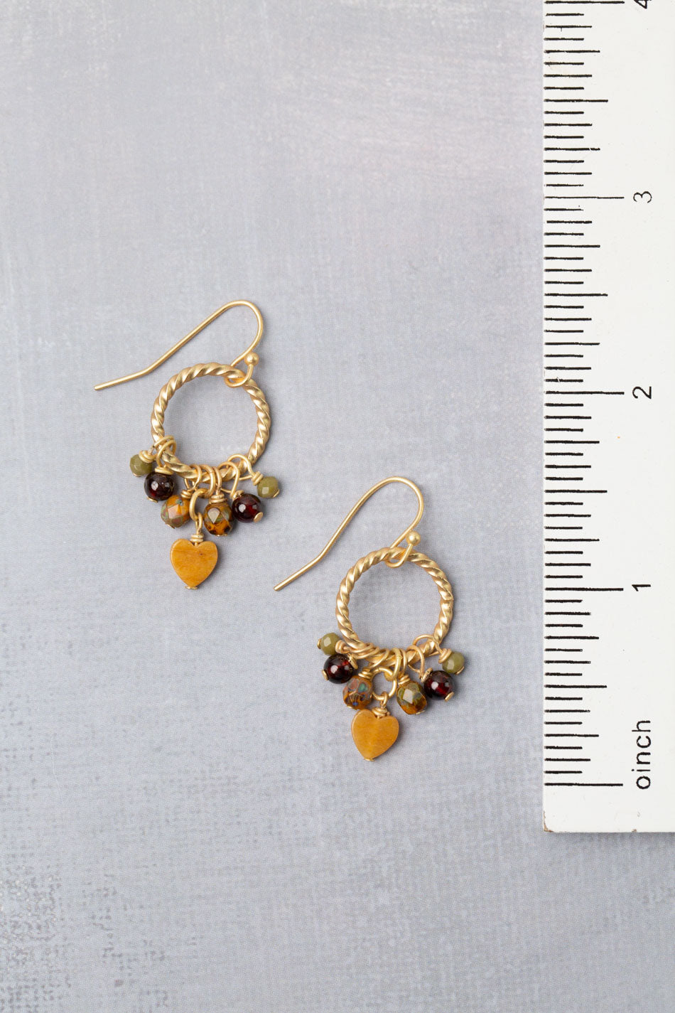 Golden Hour Garnet, Yellow Jade, Czech Glass Cluster Earrings