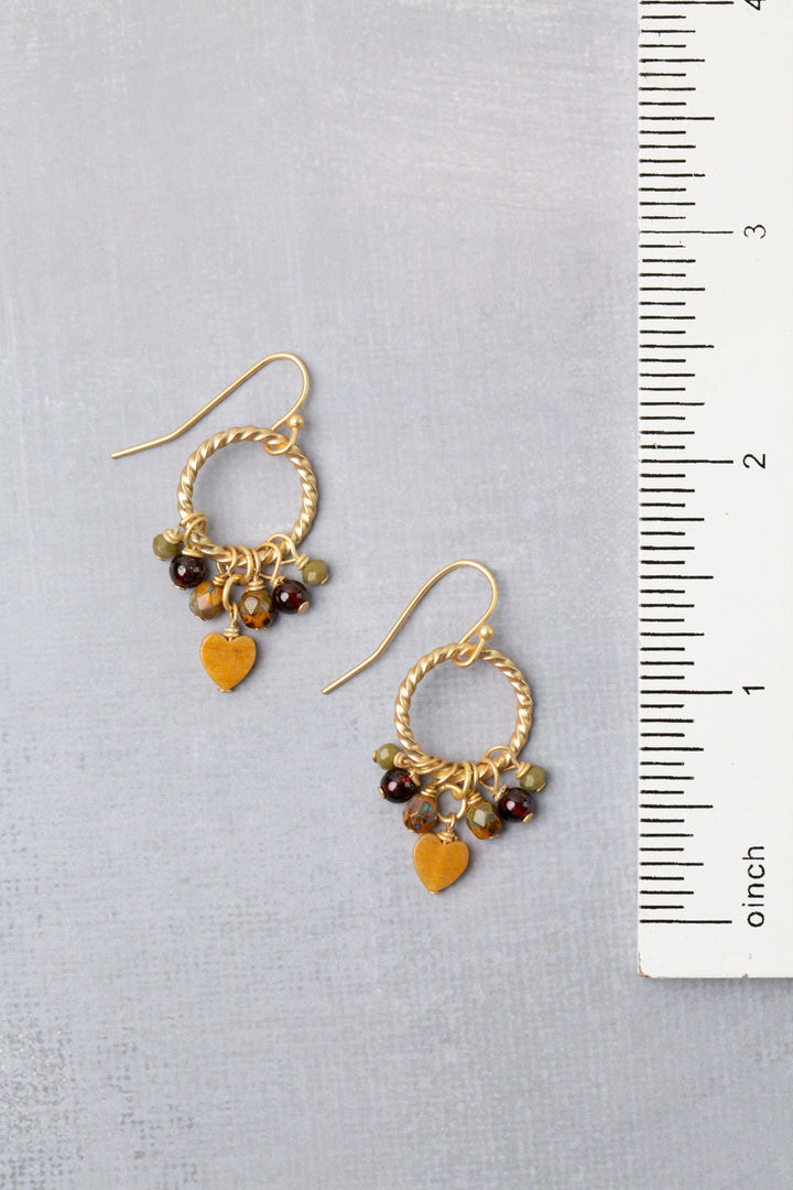 Golden Hour Garnet, Yellow Jade, Czech Glass Cluster Earrings