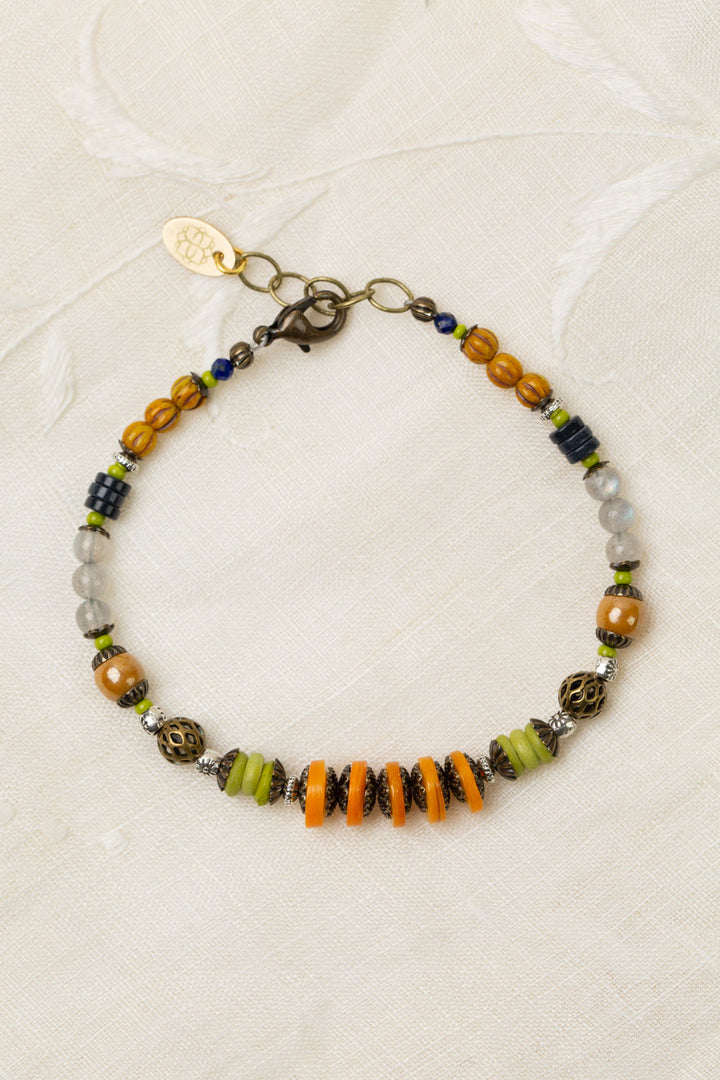 Guidance 7.5-8.5" Czech Glass, Shell, Labradorite Collage Bracelet