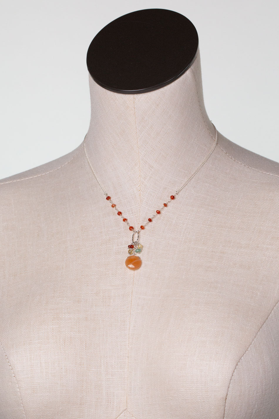 Gentle Breeze 15.5-17.5" Peach Moonstone, Carnelian, Apatite Simple Necklace
