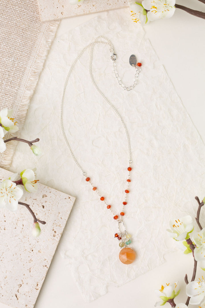 Gentle Breeze 15.5-17.5" Peach Moonstone, Carnelian, Apatite Simple Necklace