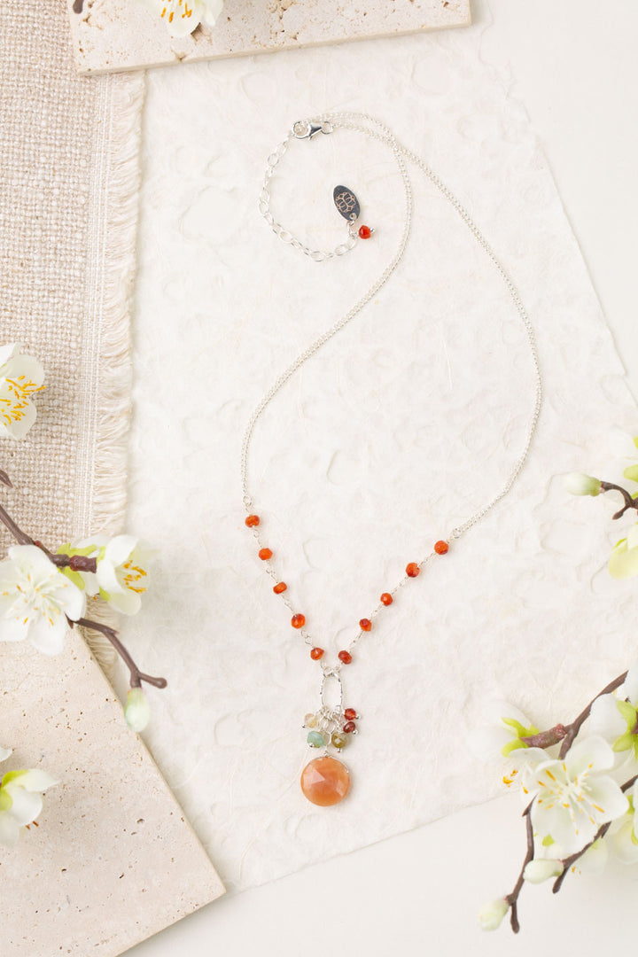 Gentle Breeze 15.5-17.5" Peach Moonstone, Carnelian, Apatite Simple Necklace