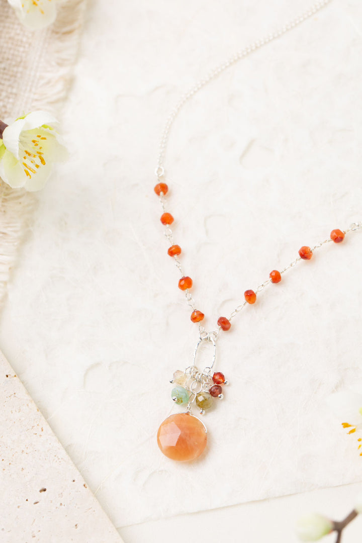 Gentle Breeze 15.5-17.5" Peach Moonstone, Carnelian, Apatite Simple Necklace