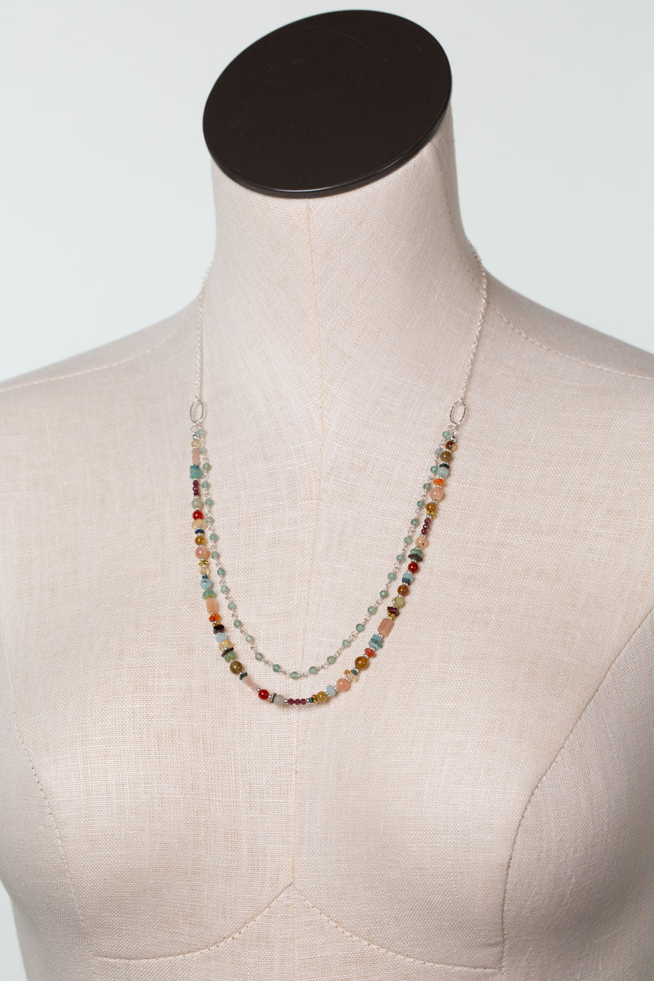 Gentle Breeze 22-24" Peach Moonstone, Carnelian, Apatite Multistrand Necklace