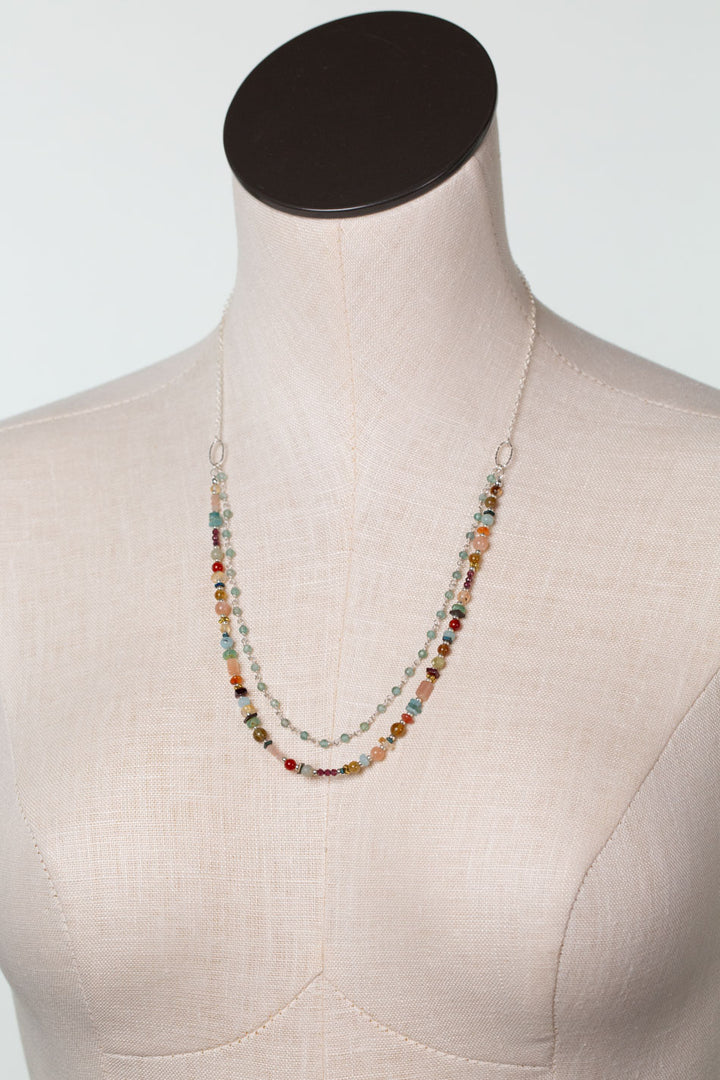 Gentle Breeze 22-24" Peach Moonstone, Carnelian, Apatite Multistrand Necklace