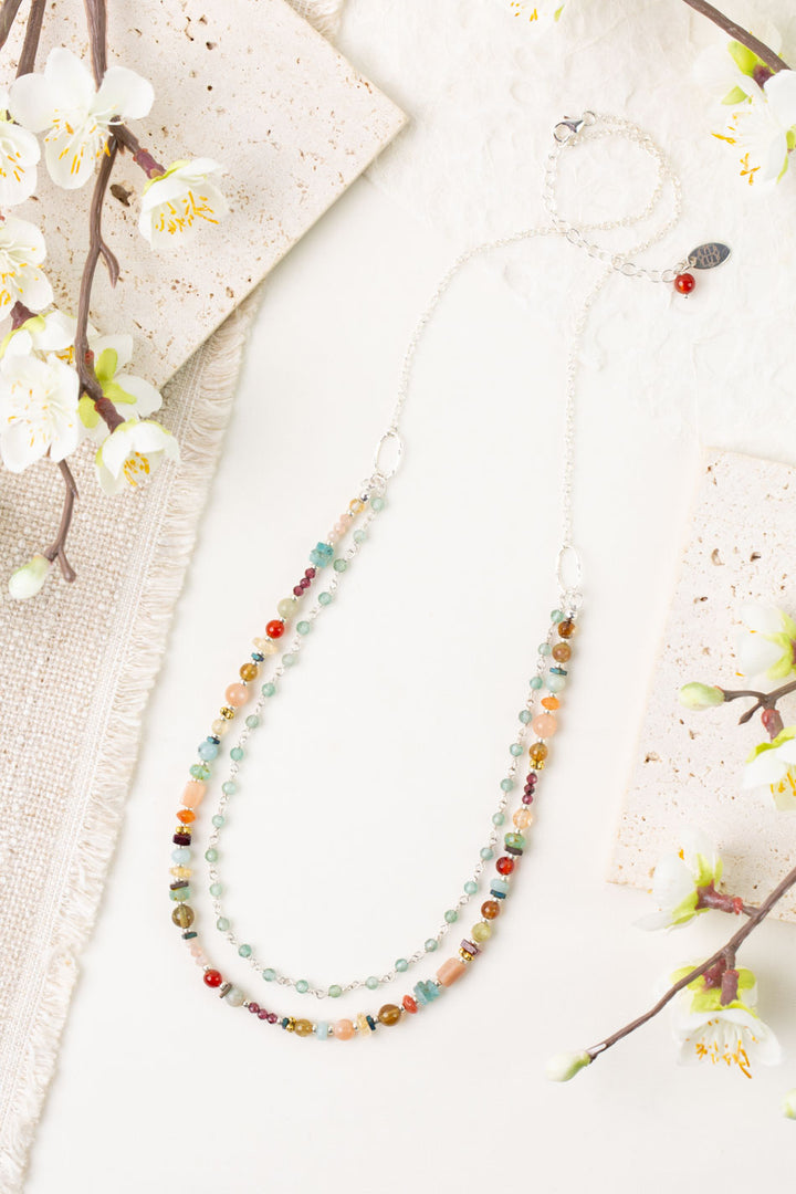 Gentle Breeze 22-24" Peach Moonstone, Carnelian, Apatite Multistrand Necklace