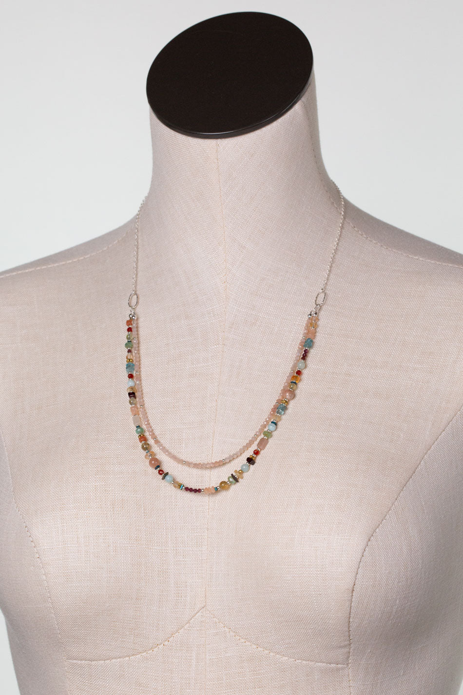 Gentle Breeze 22-24" Peach Moonstone, Carnelian, Apatite Multistrand Necklace