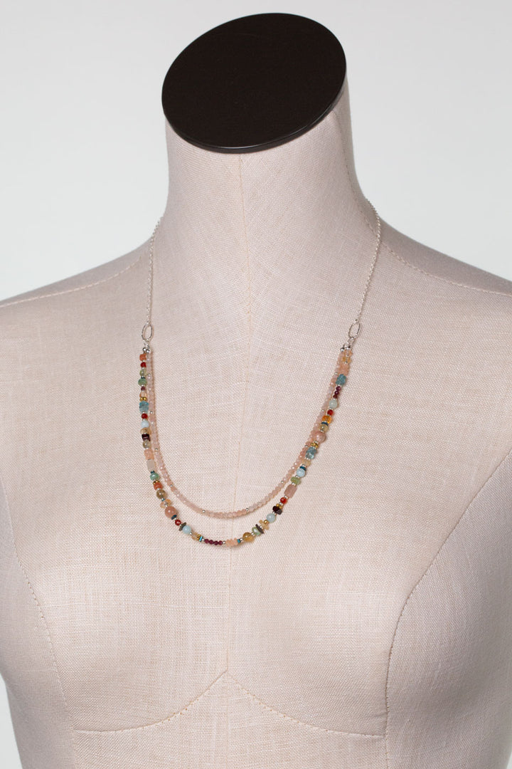 Gentle Breeze 22-24" Peach Moonstone, Carnelian, Apatite Multistrand Necklace
