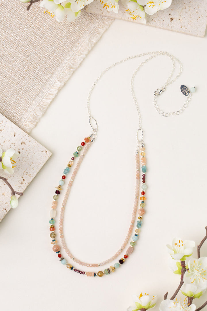 Gentle Breeze 22-24" Peach Moonstone, Carnelian, Apatite Multistrand Necklace