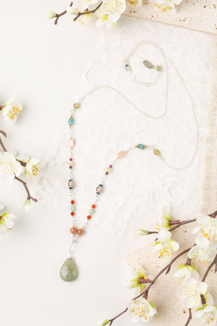Gentle Breeze 26.5-28.5" Grey Moonstone, Carnelian, Peach Moonstone Statement Necklace