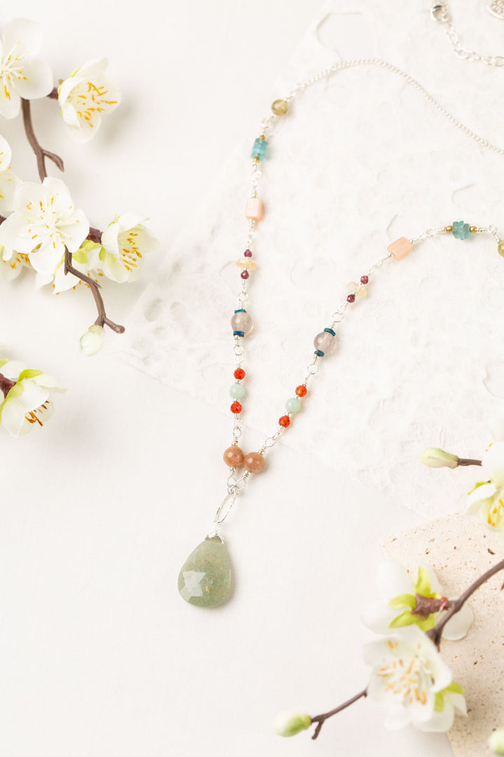 Gentle Breeze 26.5-28.5" Grey Moonstone, Carnelian, Peach Moonstone Statement Necklace