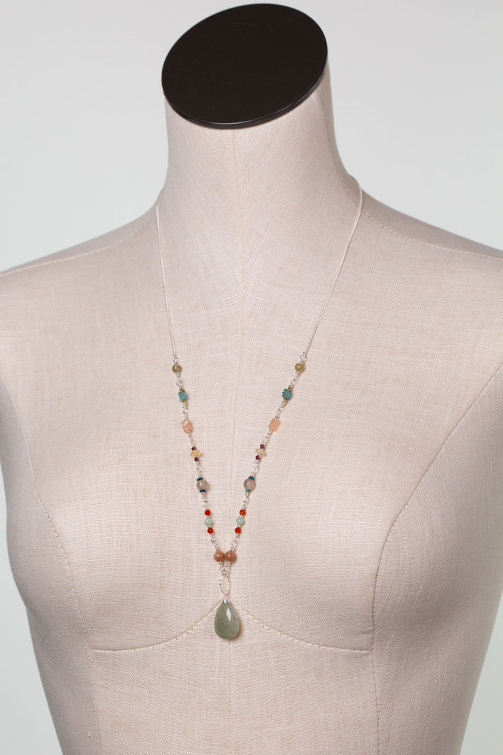 Gentle Breeze 26.5-28.5" Grey Moonstone, Carnelian, Peach Moonstone Statement Necklace