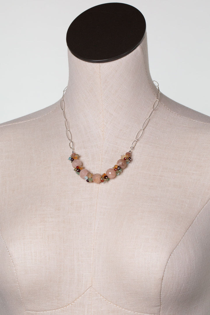 Gentle Breeze 18-20" Peach Moonstone, Carnelian, Apatite Cluster Necklace