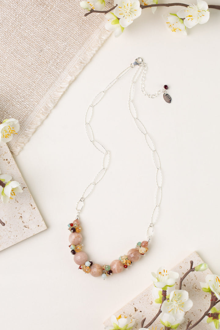 Gentle Breeze 18-20" Peach Moonstone, Carnelian, Apatite Cluster Necklace