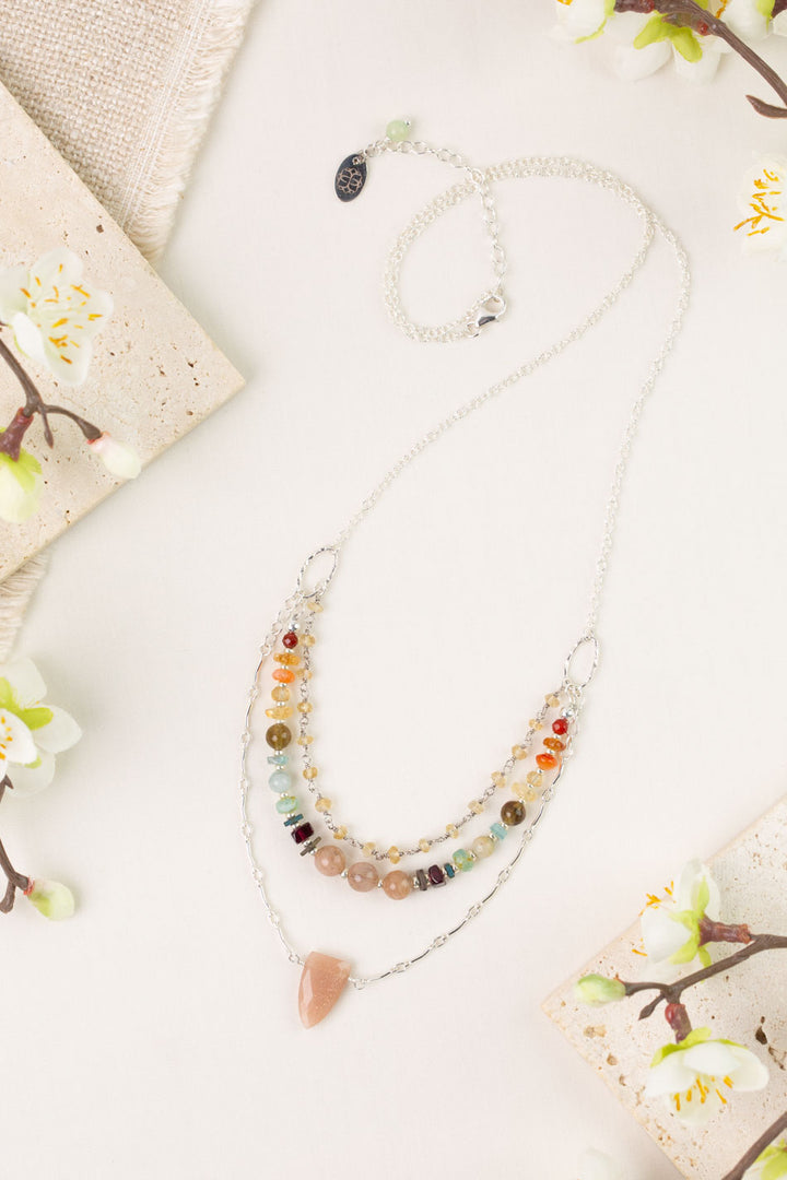 Gentle Breeze 21-23" Peach Moonstone, Carnelian, Apatite Multistrand Necklace