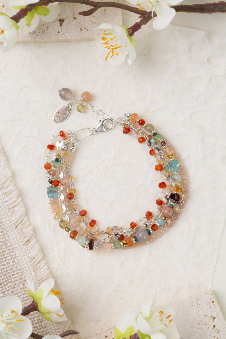 Gentle Breeze Peach Moonstone, Garnet, Carnelian Multistrand Bracelet