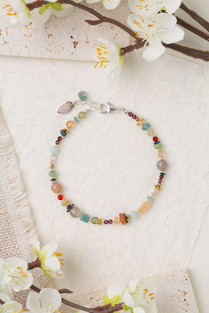 Gentle Breeze 7.5-8.5" Moonstone, Garnet, Apatite Simple Bracelet