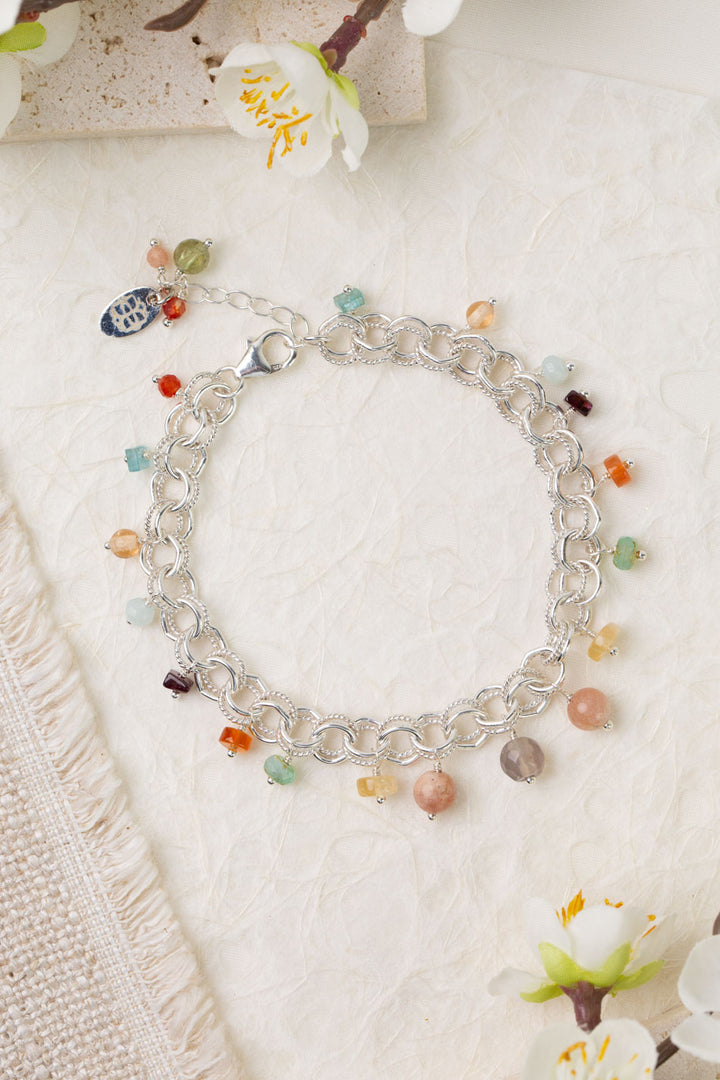 Gentle Breeze 7.5-8.5" Moonstone, Carnelian, Garnet Statement Bracelet