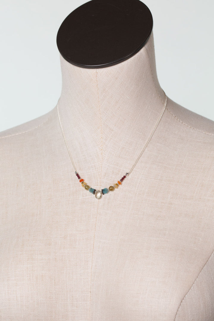 Gentle Breeze 16-18" Garnet, Apatite, Citrine with Green Amethyst Simple Necklace