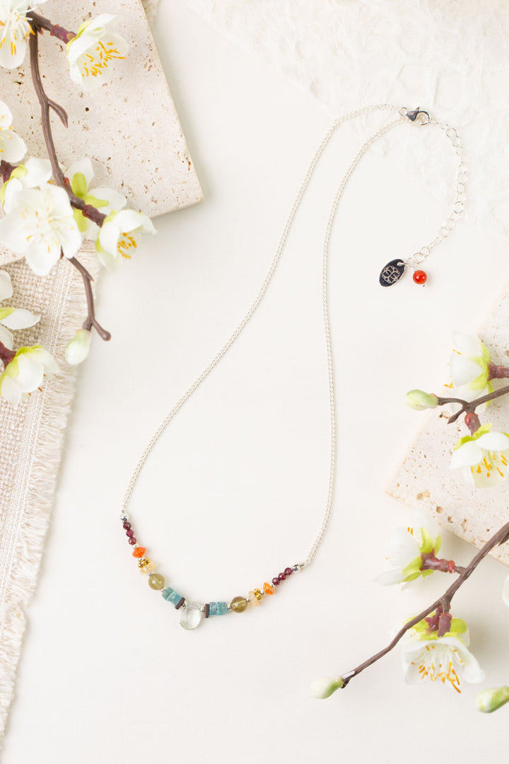 Gentle Breeze 16-18" Garnet, Apatite, Citrine with Green Amethyst Simple Necklace