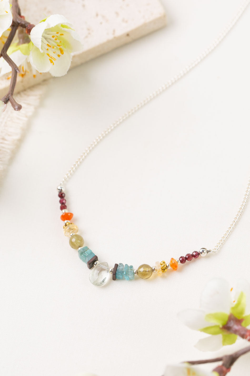 Gentle Breeze 16-18" Garnet, Apatite, Citrine with Green Amethyst Simple Necklace