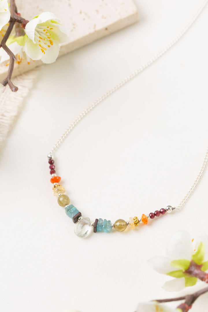 Gentle Breeze 16-18" Garnet, Apatite, Citrine with Green Amethyst Simple Necklace