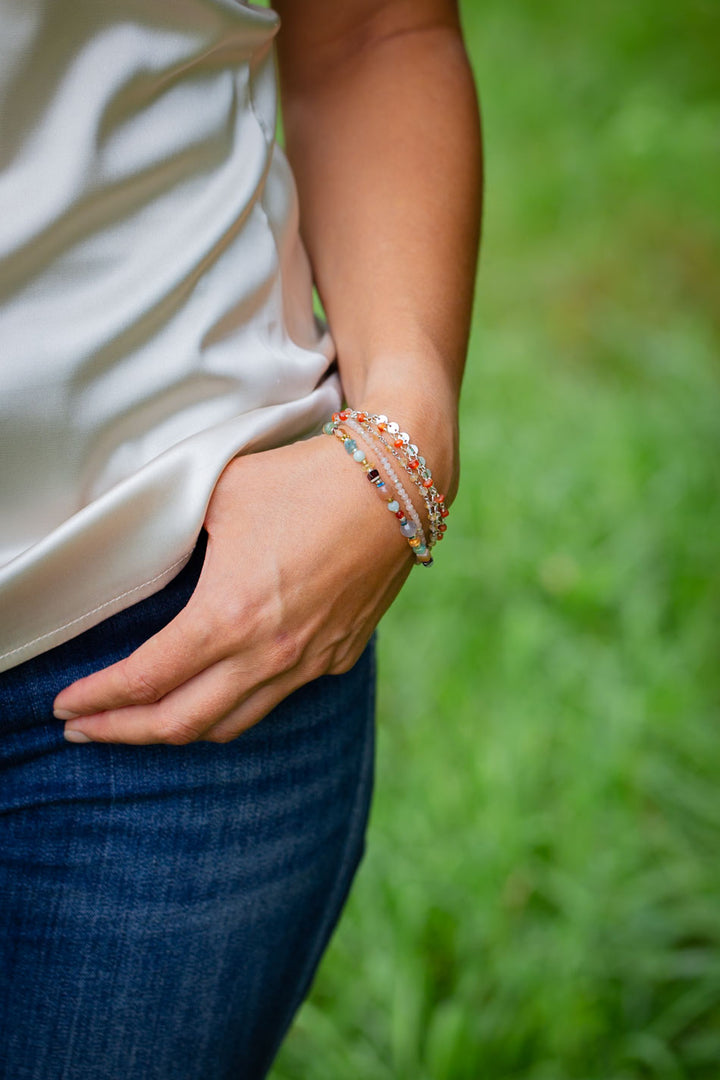 Gentle Breeze 7.5-8.5" Moonstone, Garnet, Apatite Simple Bracelet