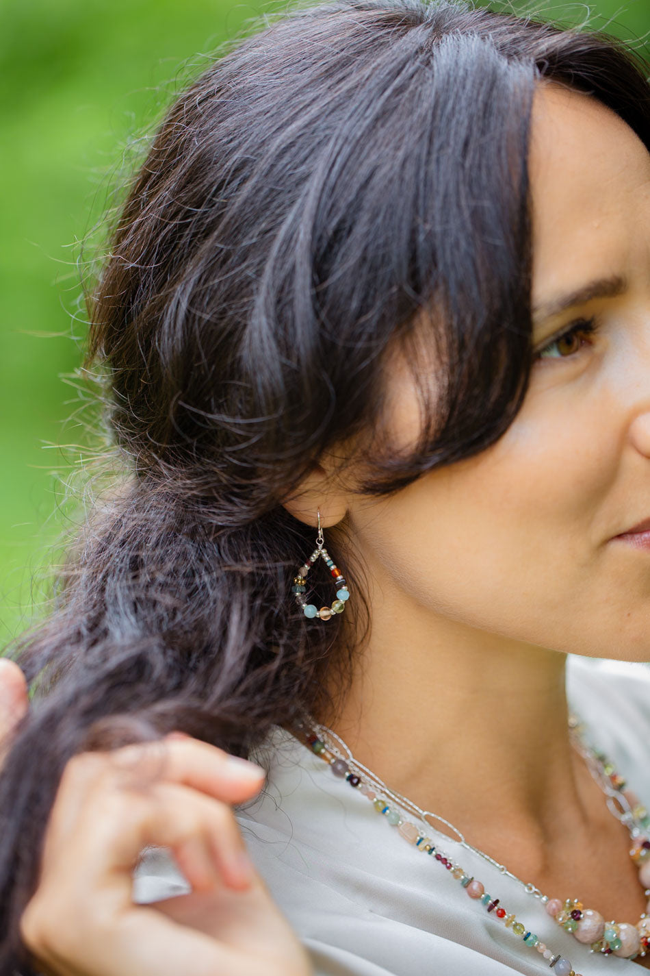 Gentle Breeze Amazonite, Garnet, Carnelian Hoop Earrings