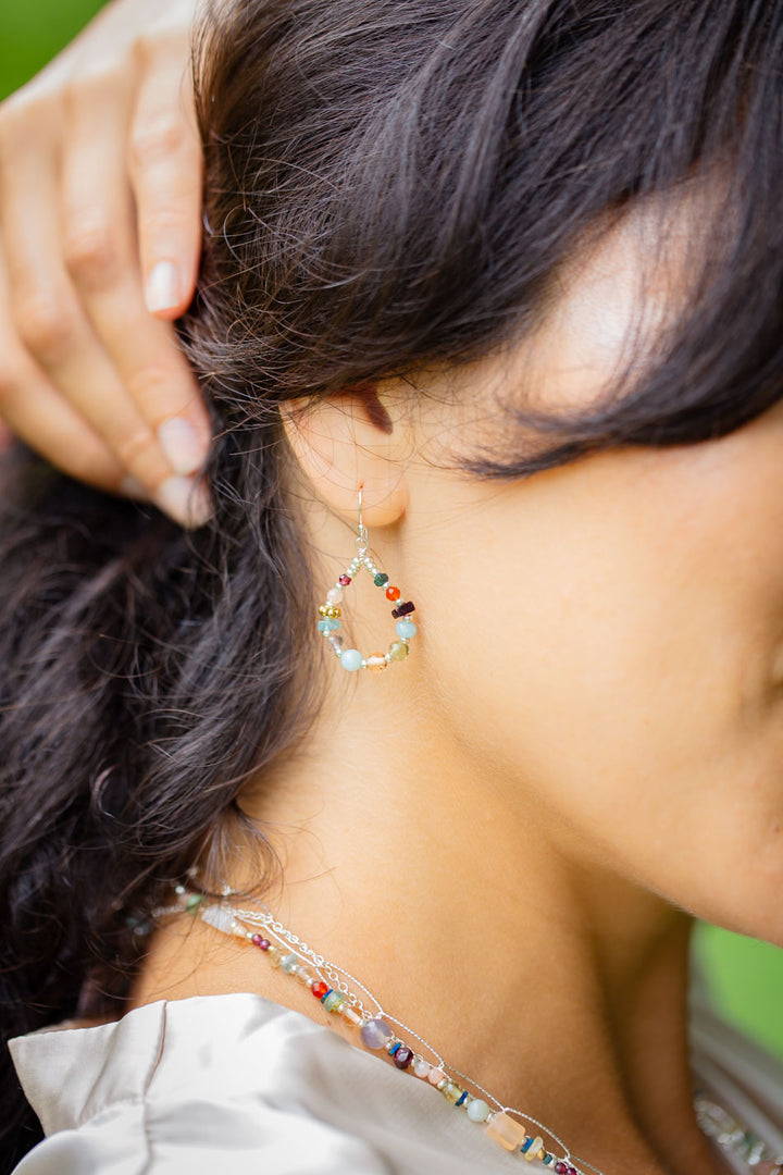 Gentle Breeze Amazonite, Garnet, Carnelian Hoop Earrings