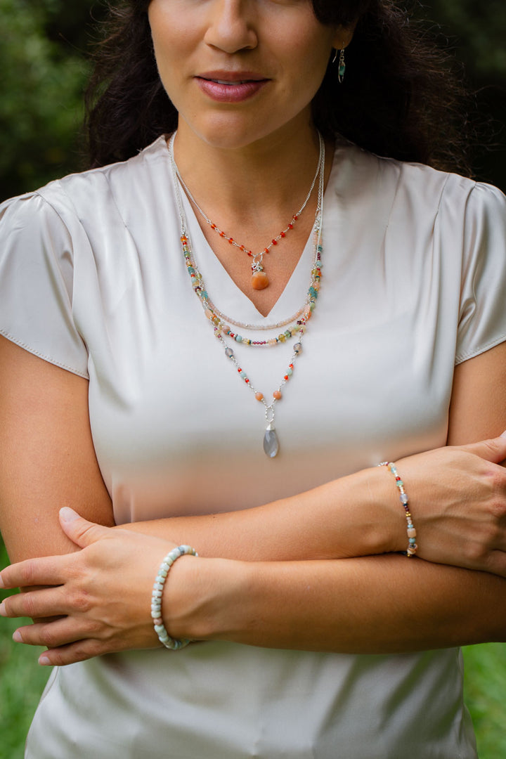 Gentle Breeze 15.5-17.5" Peach Moonstone, Carnelian, Apatite Simple Necklace