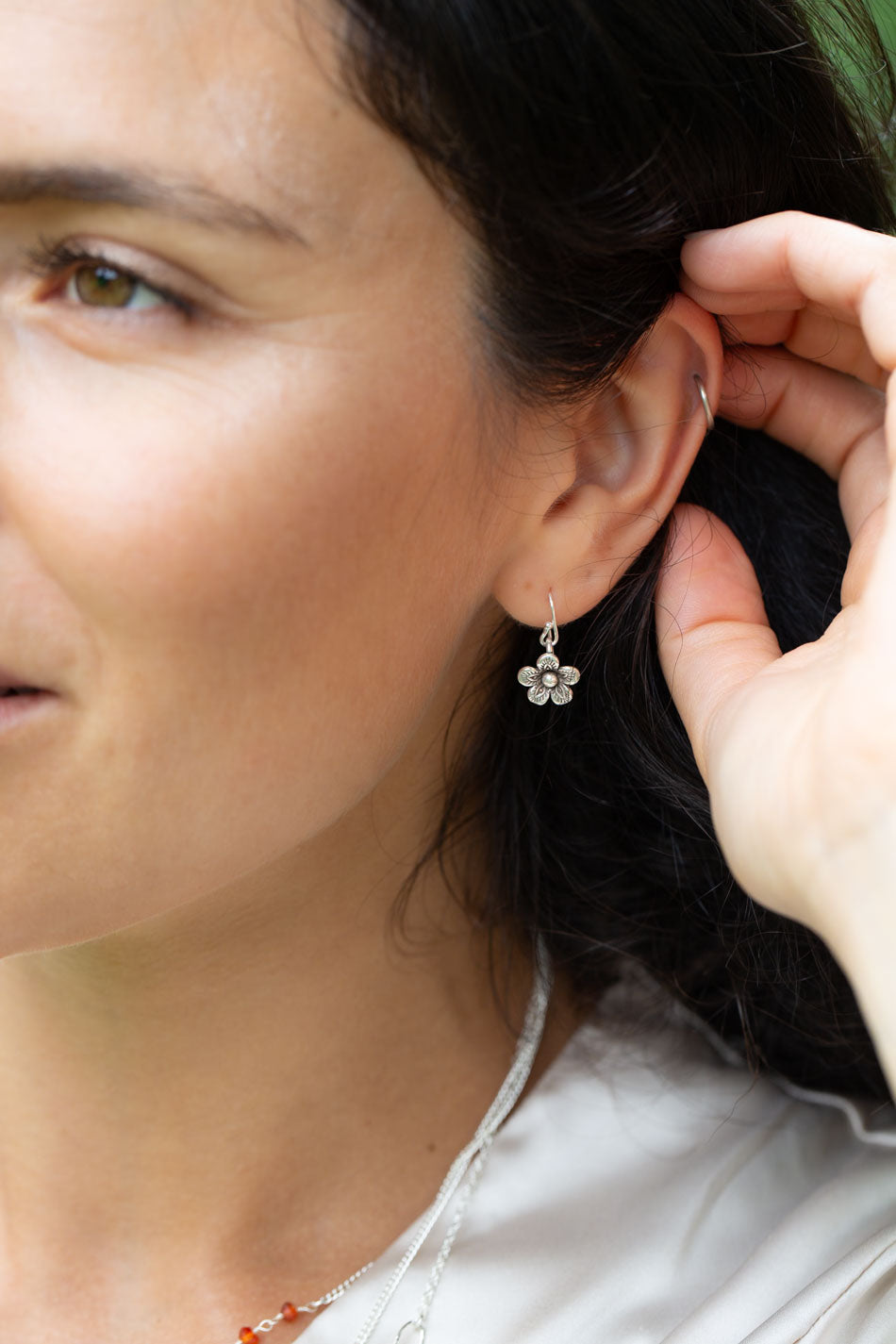 Gentle Breeze Sterling Silver Flower Simple Earrings