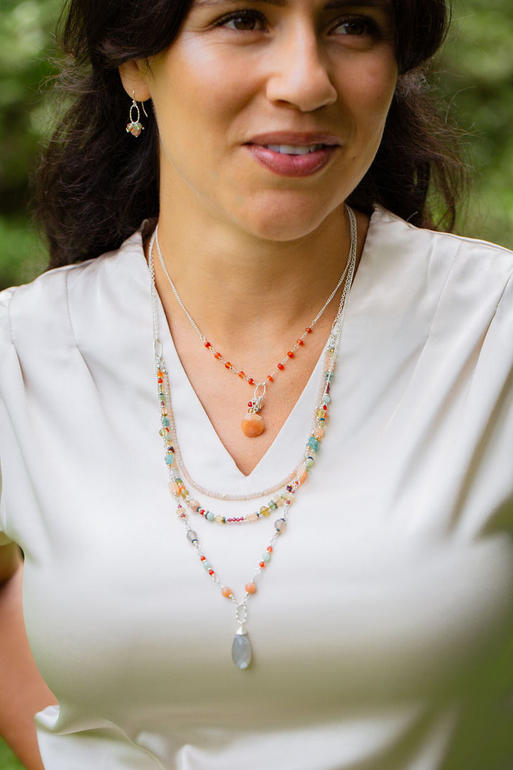 Gentle Breeze 22-24" Peach Moonstone, Carnelian, Apatite Multistrand Necklace